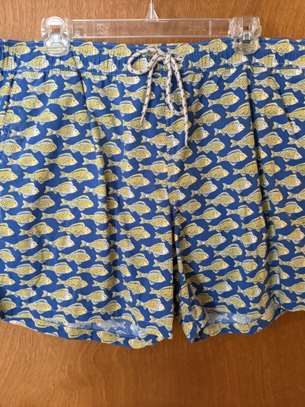 J.CREW 6” Swim Trunks in Fish Graphic Print Blue with Yellow Mens Size X Large